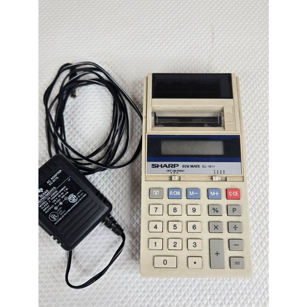 Sharp Elsi Mate EL-1611 Calculator With Adapter Vintage Compact Printing Calcula